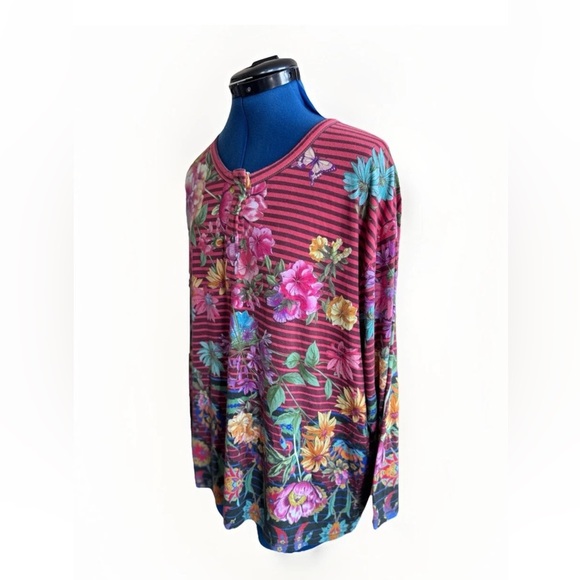 Johnny Was Los Angeles Striped Floral Top Women’s Size L - Picture 3 of 11